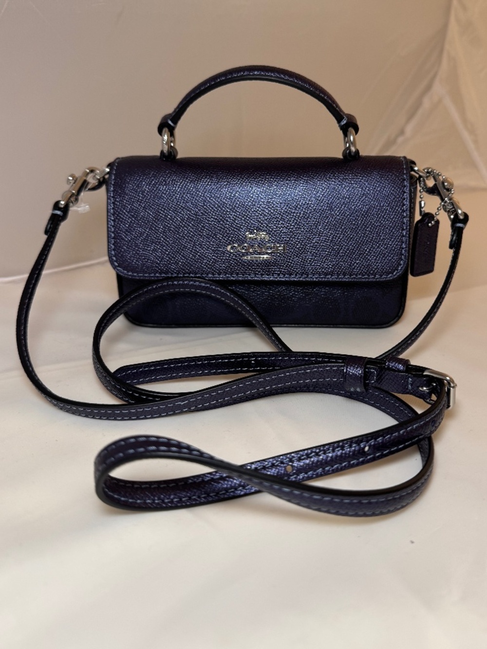 NWT Coach Mini Josie Top Handle Bag In Signature CCK68 Blue/Navy
